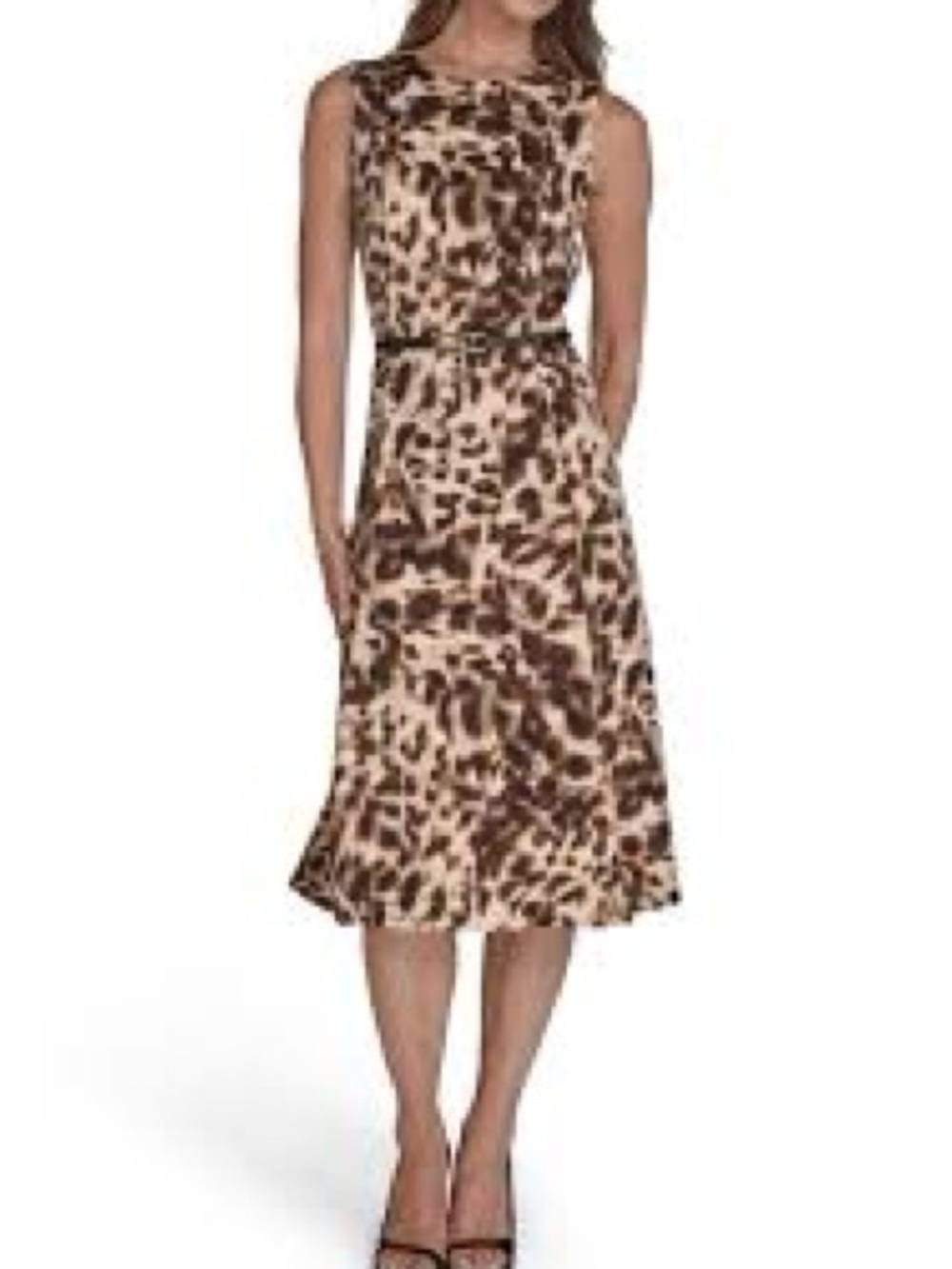 NWT Halston Leopard Print Belted  Midi Dress